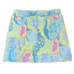 Lilly Pulitzer Jean Skirt in the "Southern Belle" peacock print Sz. 8 Summer